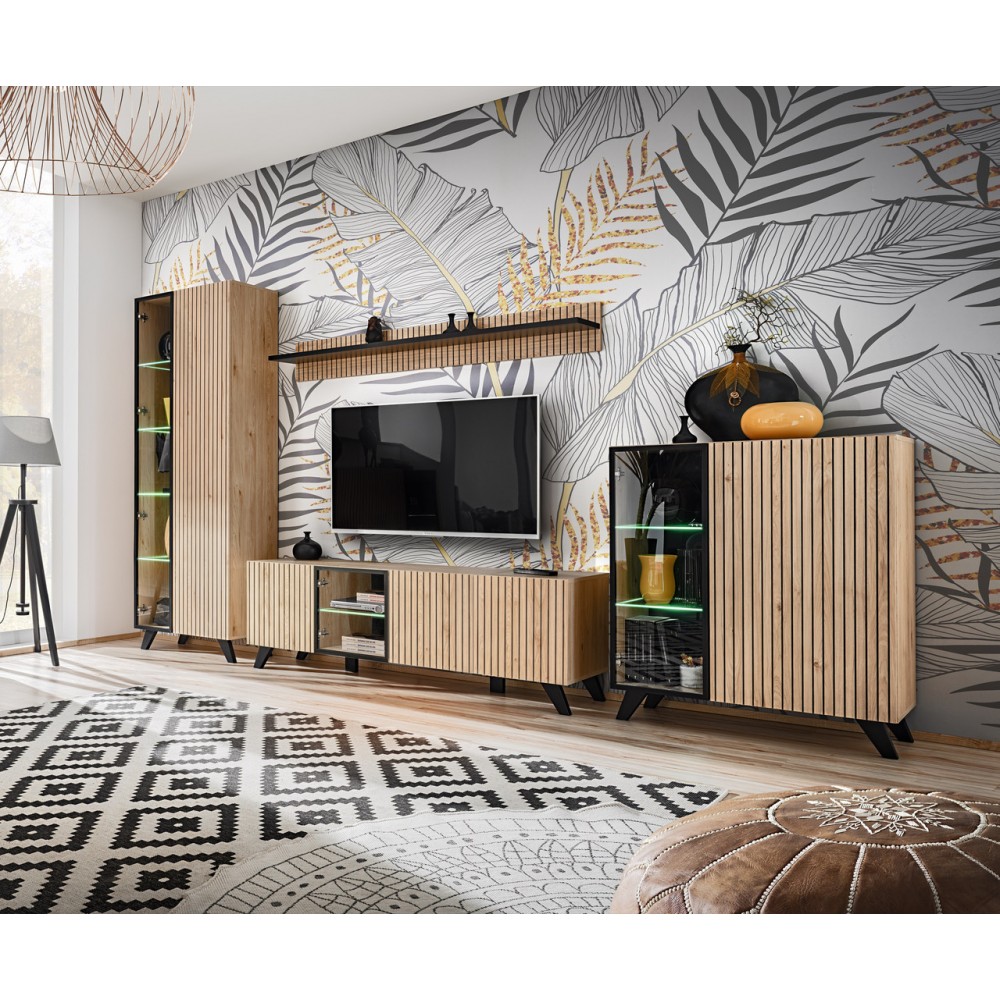 Гостиная стенка LIAM 1 ASM MEBLE хикори Джексон/черный