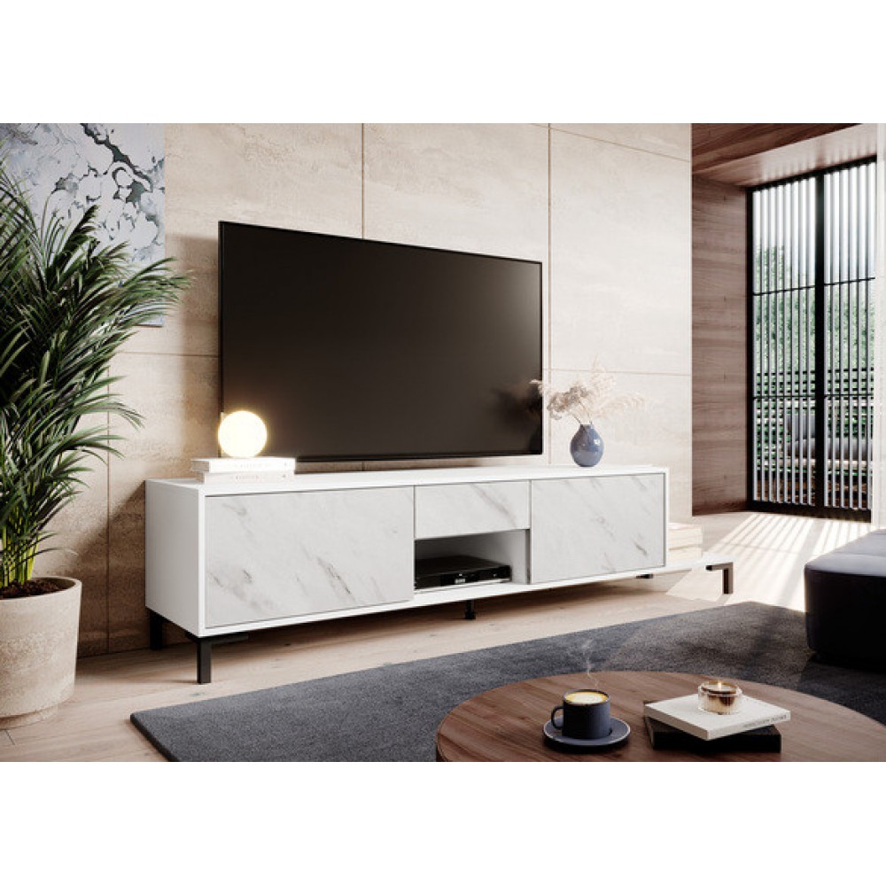 Тумба под ТВ MARMO 2D1S1K Cama белый мат/белый мрамор Тумба под ТВ MARMO 2D1S1K Cama белый мат/белый мрамор