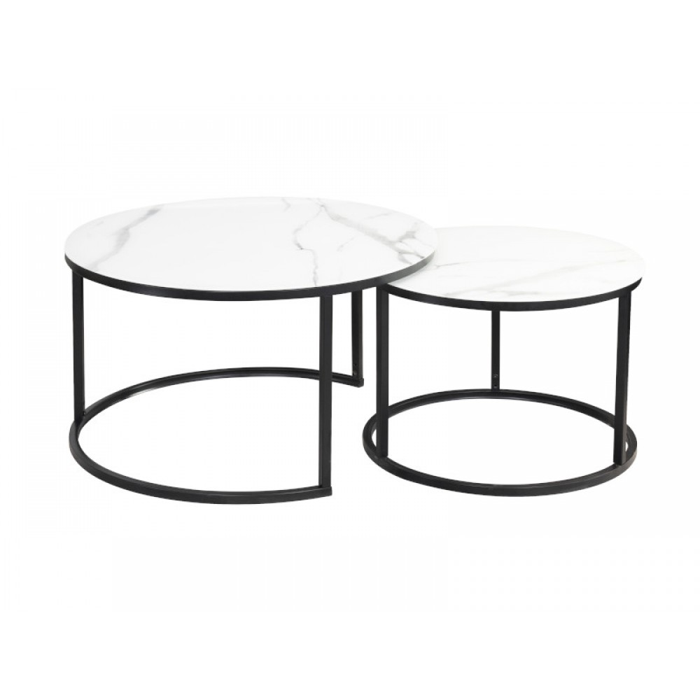 Журнальный столик (комплект 2 шт.) Atlanta C Signal белый мат/эффект мрамора/черный мат