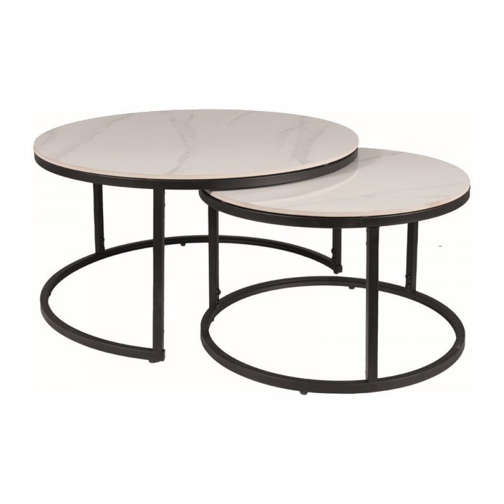 Журнальный столик (комплект) Ferrante C белый эффект мрамора/черный Signal