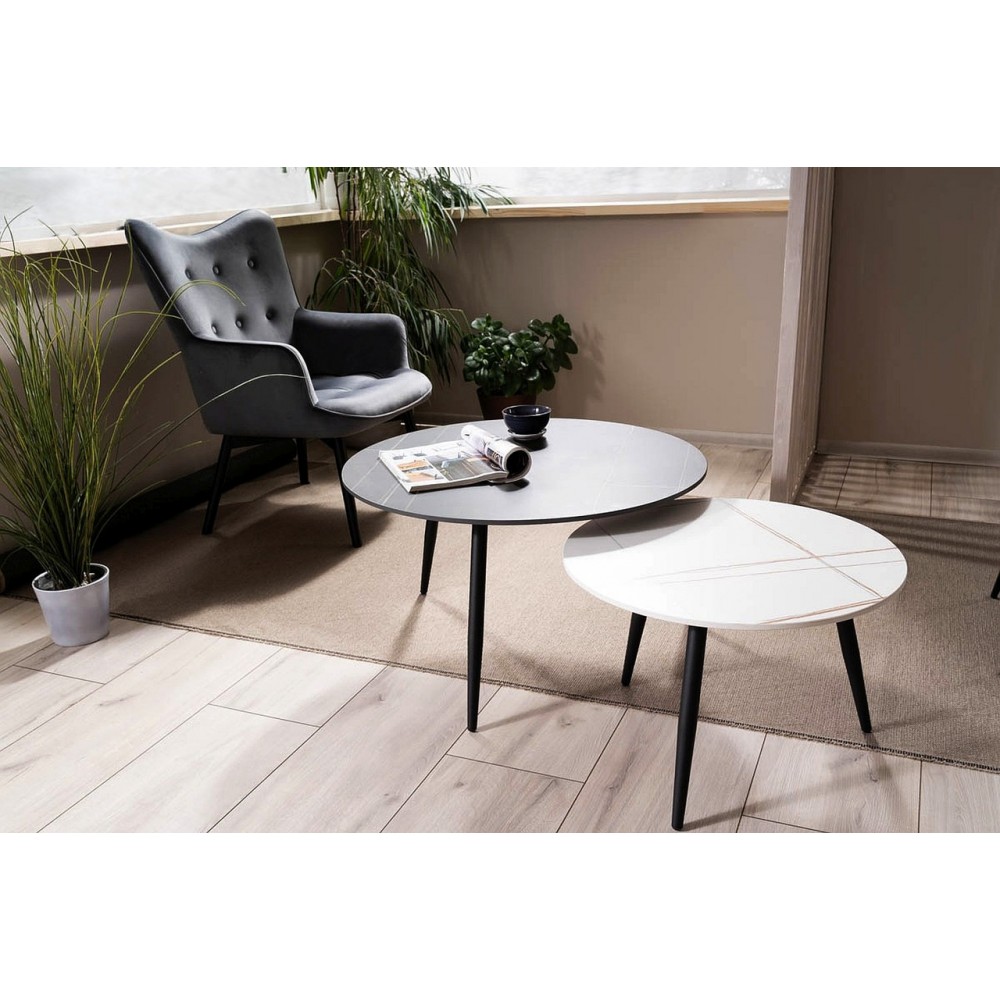 Журнальный столик (комплект) Kora B белый+черный эффект мрамора/черный Signal