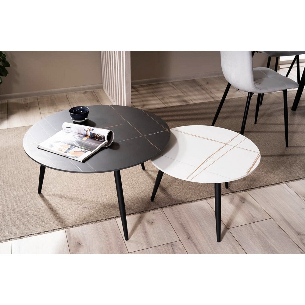 Журнальный столик (комплект) Kora B белый+черный эффект мрамора/черный Signal