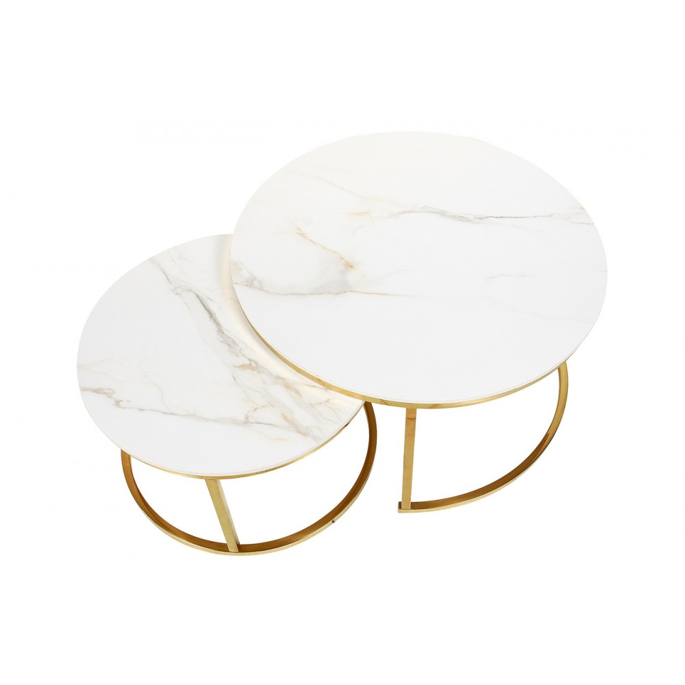 Журнальний столик (комплект) Portafino A білий ефект мармуру/золотий Signal