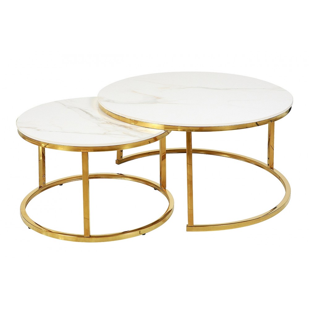 Журнальний столик (комплект) Portafino A білий ефект мармуру/золотий Signal