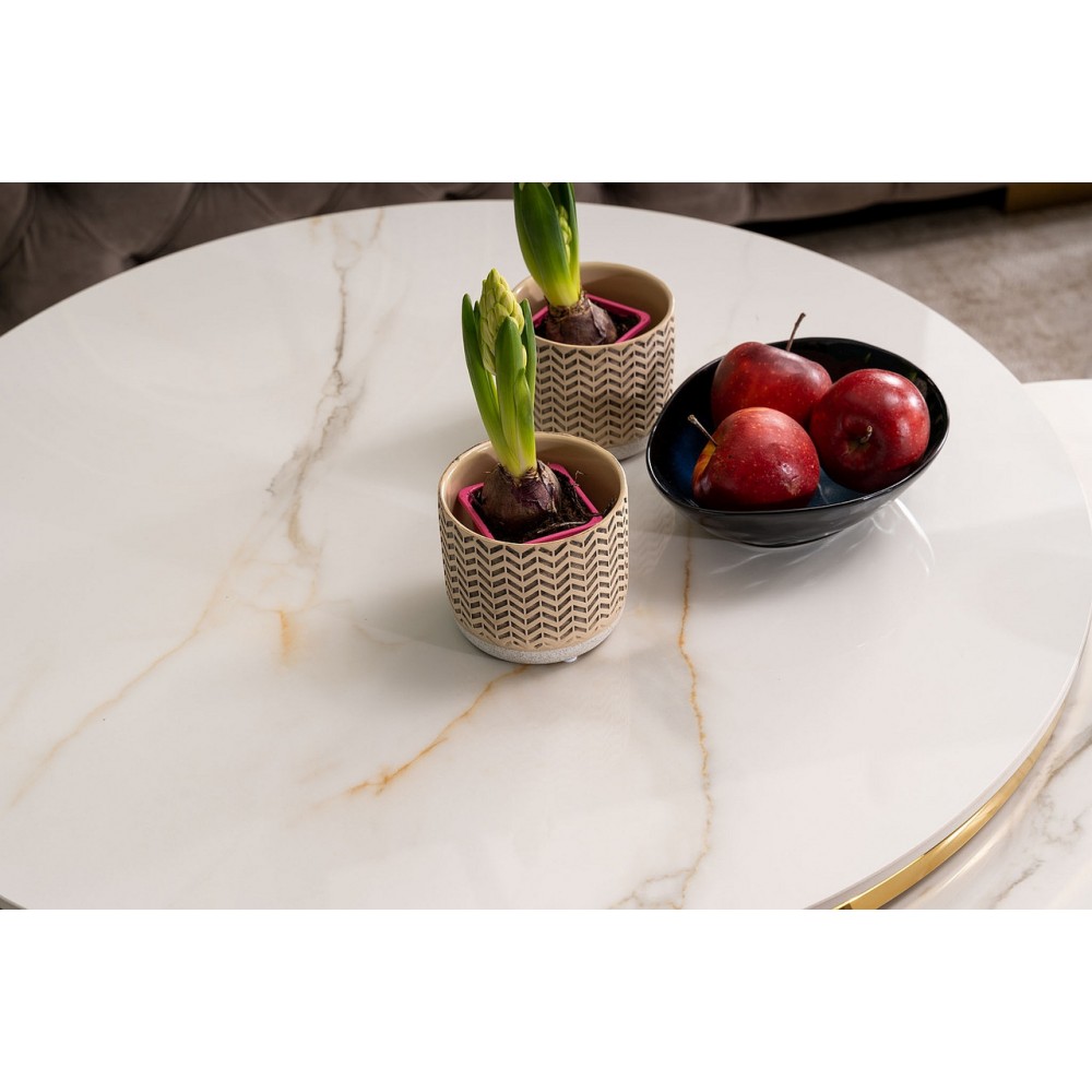 Журнальний столик (комплект) Portafino A білий ефект мармуру/золотий Signal