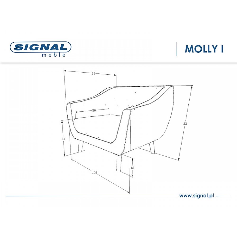 Крісло Molly 1 Velvet сірий Signal Крісло Molly 1 Velvet сірий Signal